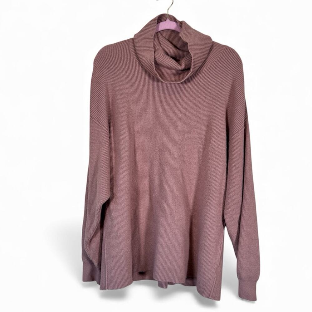 Free People Dusty Pink Chunky Knit Cowl Neck Sweater Womens L Oversized Fall